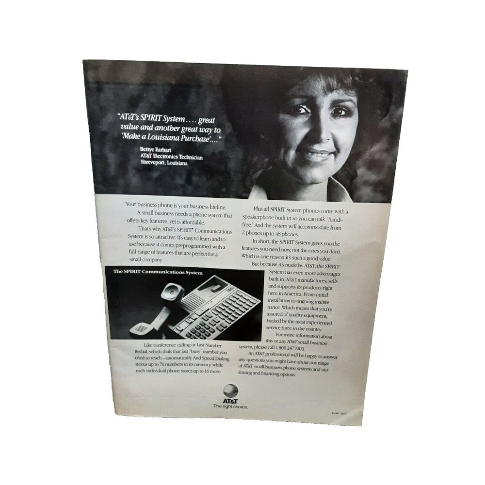 1987 AT&T Spirit System Bettye Earhart Tech Original Print Ad Vintage 80s